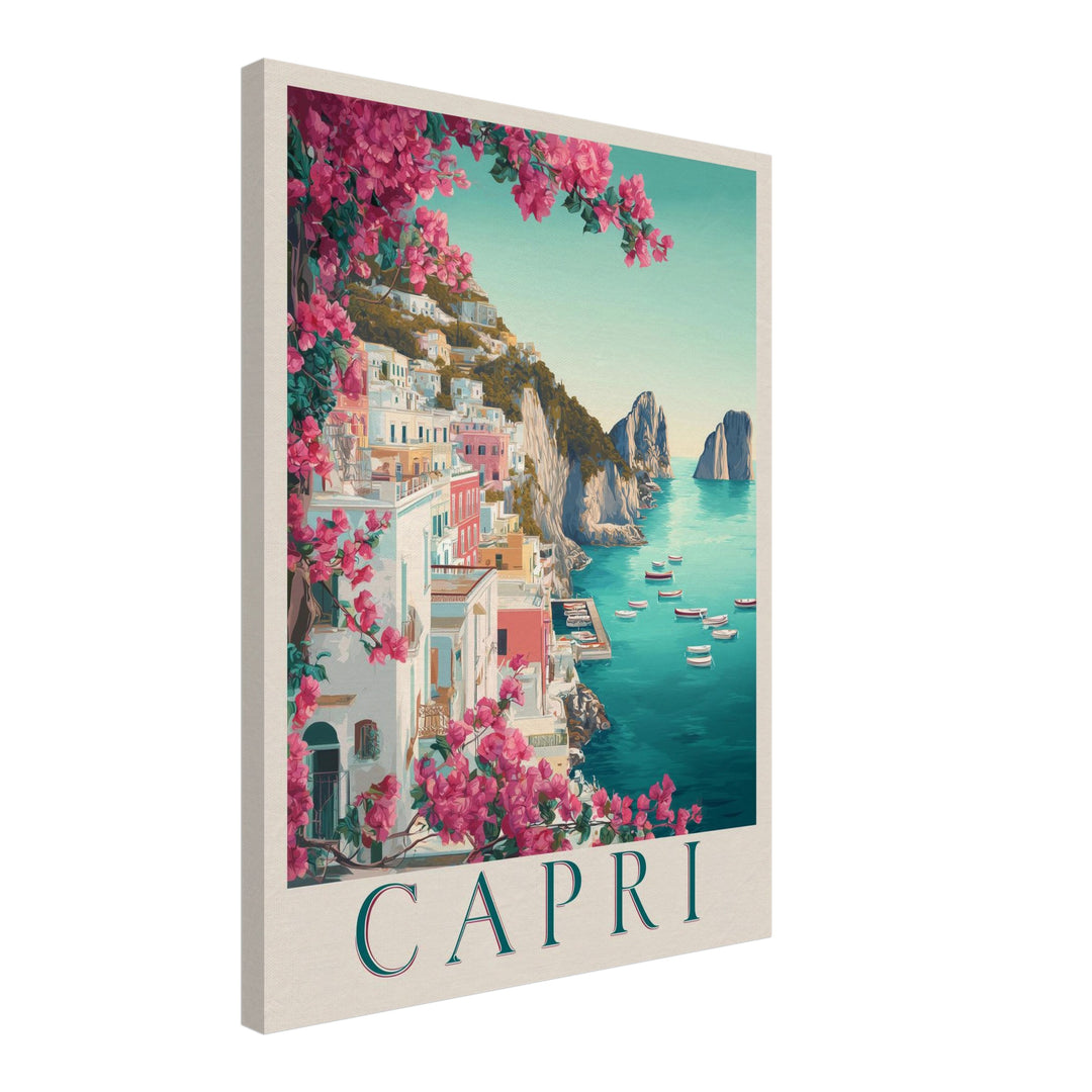 Capri im Bougainvillea-Glanz Leinwandbild – Schräge Ansicht – Produktfoto