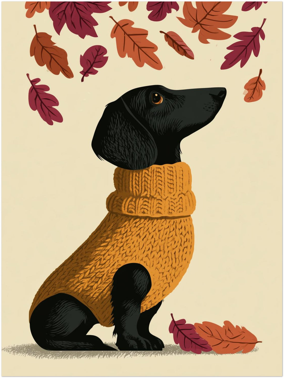 Dackel im Herbstpullover Poster – Ohne Rahmen – Produktfoto