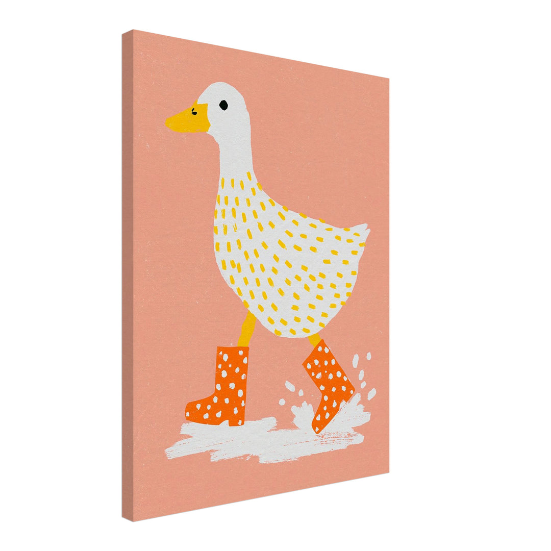 Ente mit Gummistiefeln Leinwandbild – Schräge Ansicht – Produktfoto