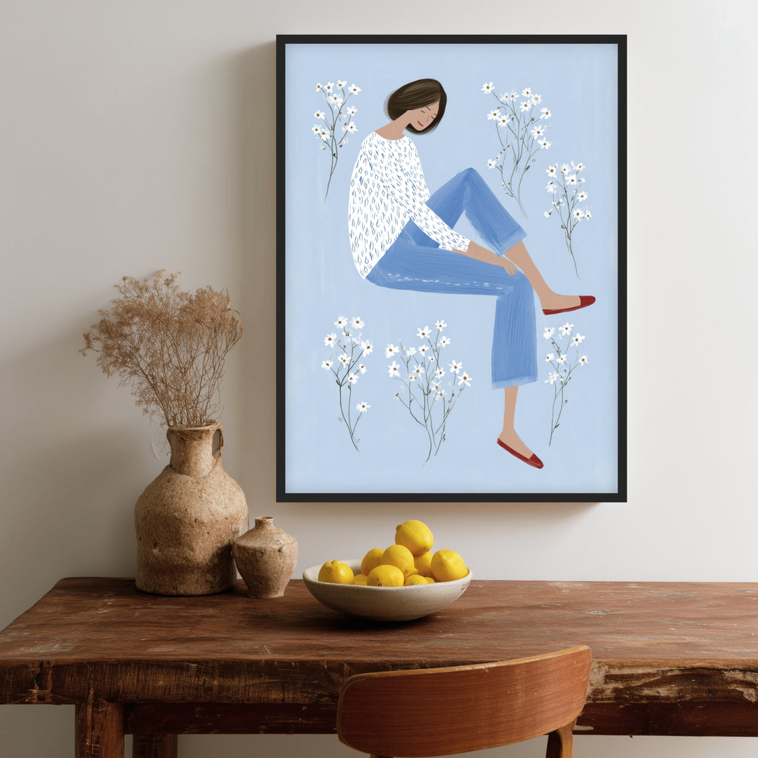 Sitzende Frau mit Blumen Poster abstrakt – mattes Kunstdruck-Papier – Ansicht 2