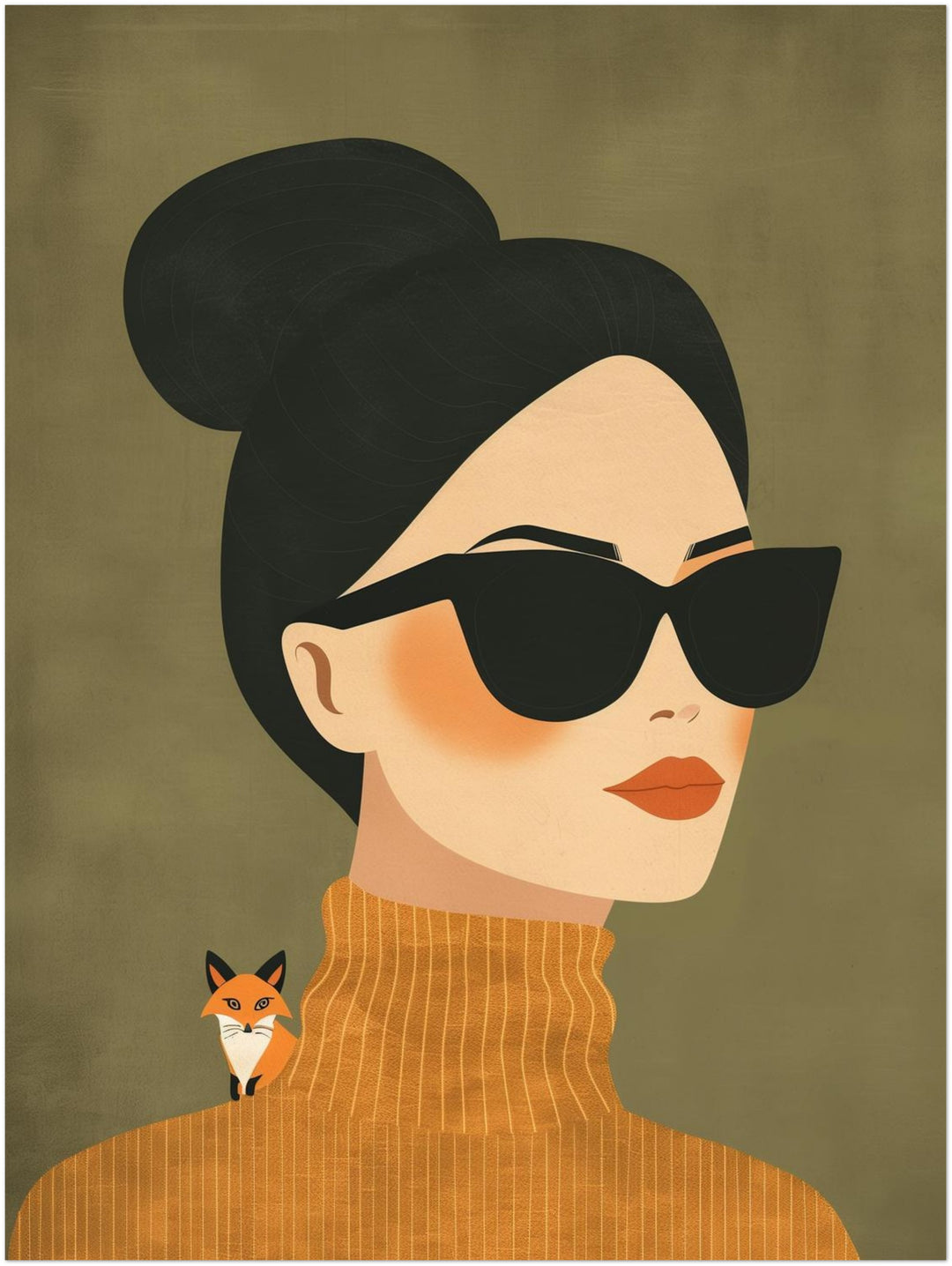 Frau mit Sonnenbrille und Fuchs abstrakt – Wandkunst