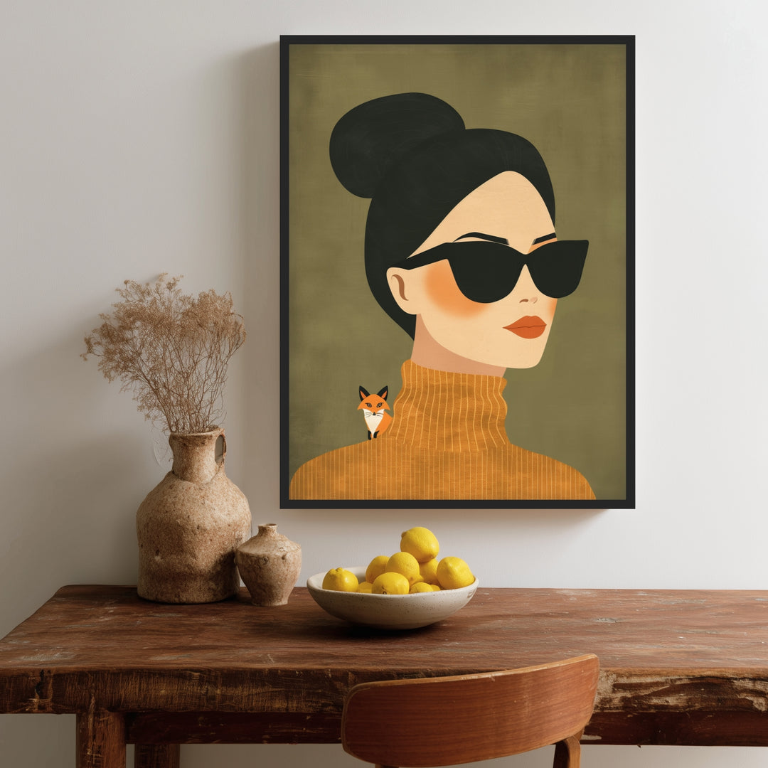 Frau mit Sonnenbrille und Fuchs Poster abstrakt – mattes Kunstdruck-Papier – Ansicht 4