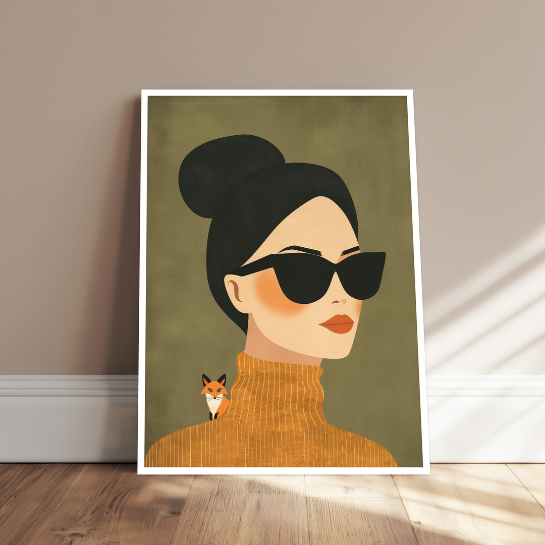 Frau mit Sonnenbrille und Fuchs Poster abstrakt – mattes Kunstdruck-Papier – Ansicht 3