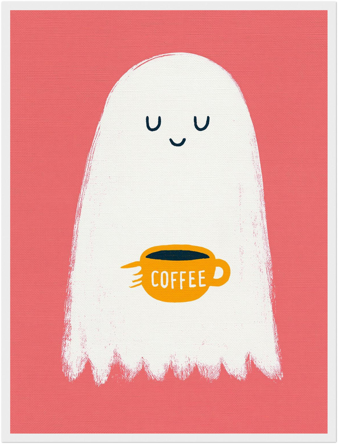 Geist mit Kaffeetasse Poster – Weißer Rahmen – Produktfoto