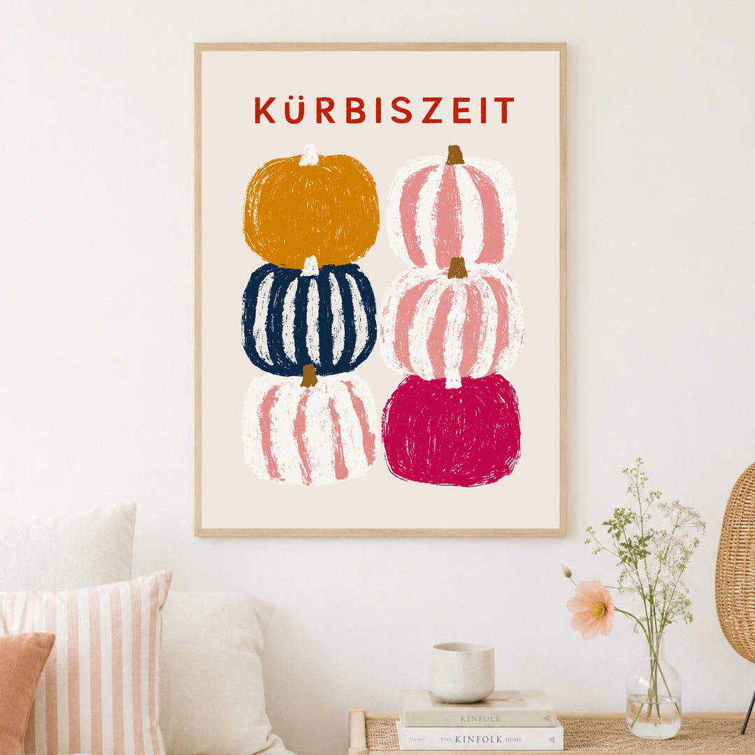 Kürbiszeit in Farbe Poster – Holz natur Rahmen – Produktfoto