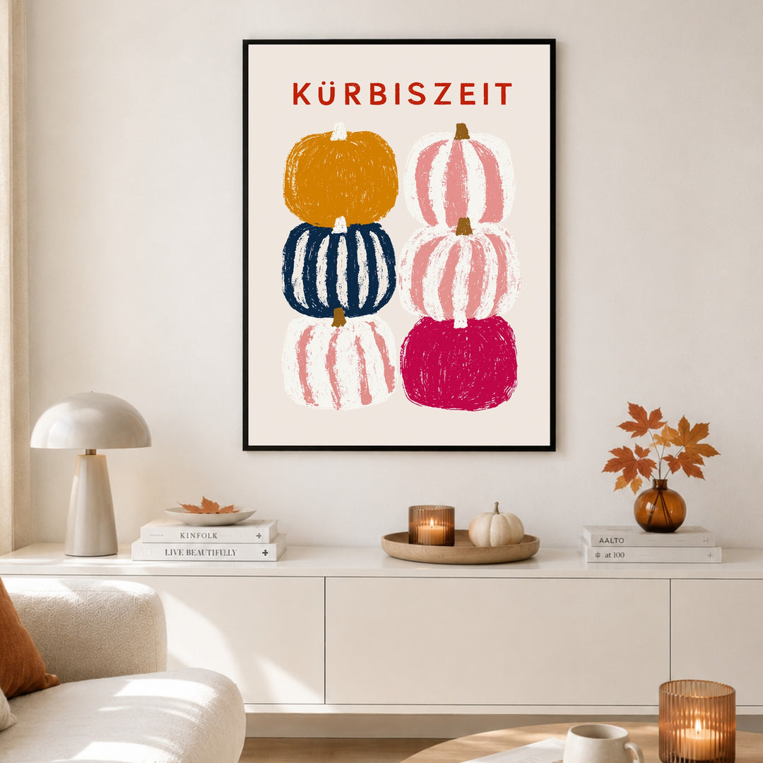 Kürbiszeit in Farbe Poster – Schwarzer Rahmen – Produktfoto