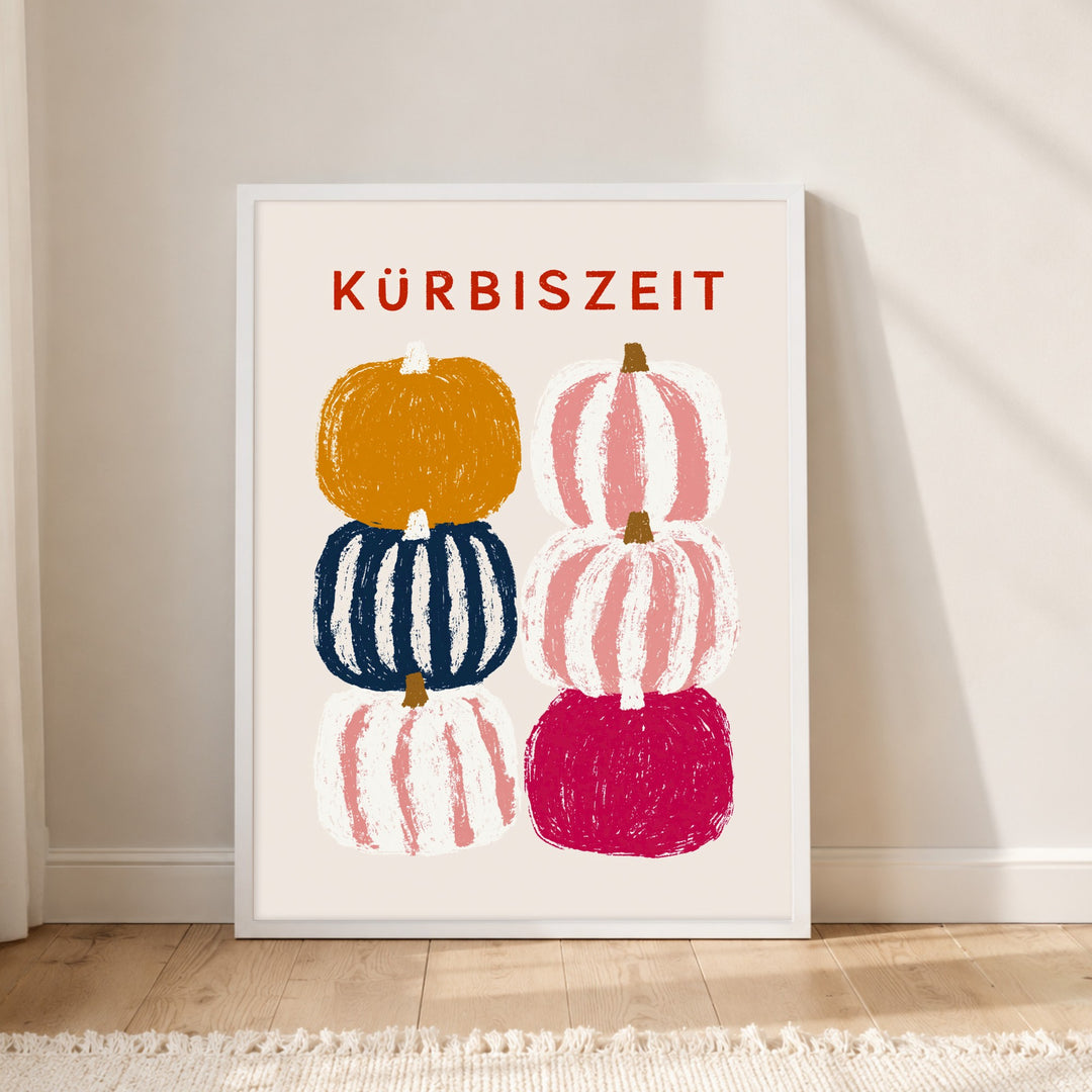 Kürbiszeit in Farbe Poster – Weißer Rahmen – Produktfoto