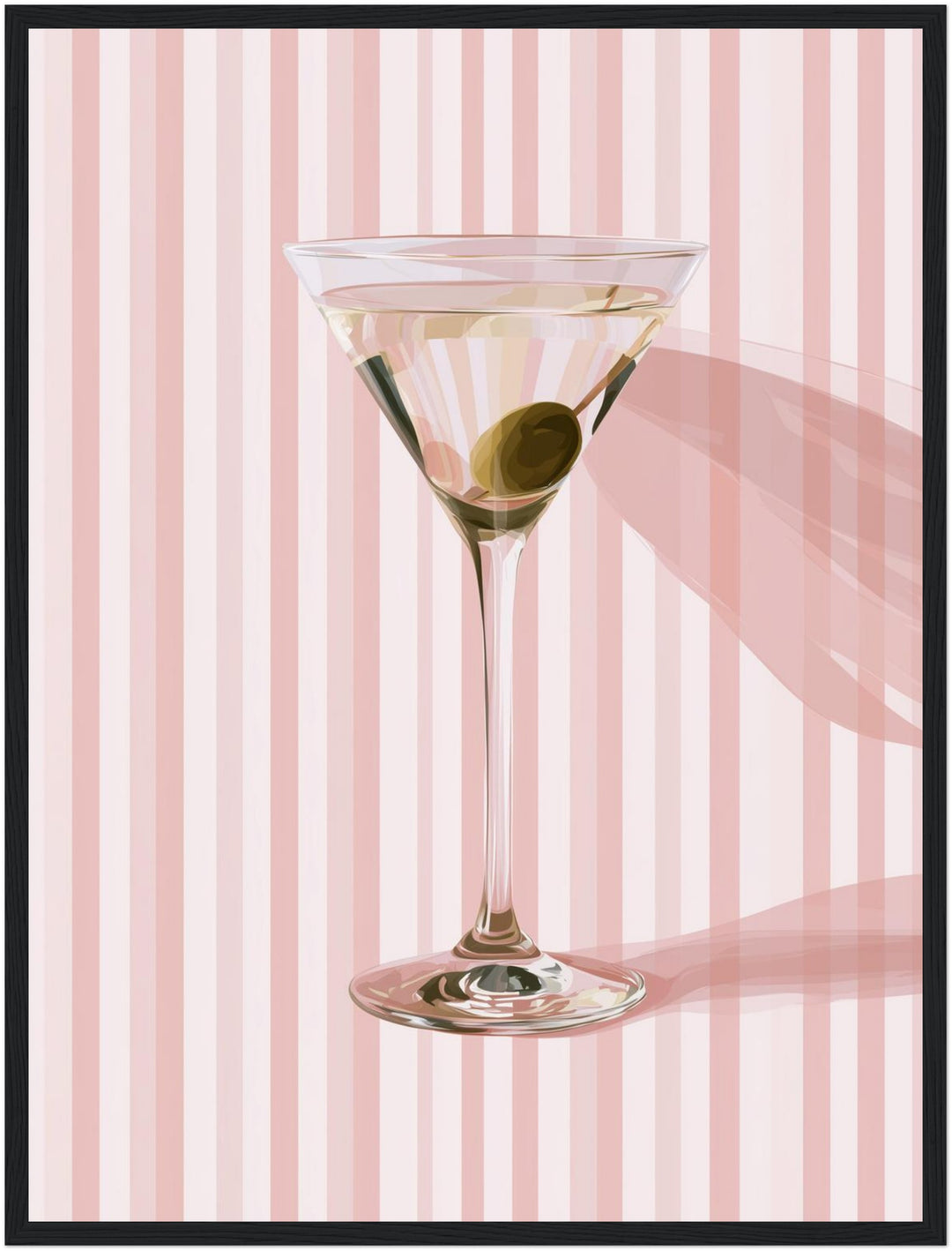 Martini mit Olive rosa Poster – Schwarzer Rahmen – Produktfoto