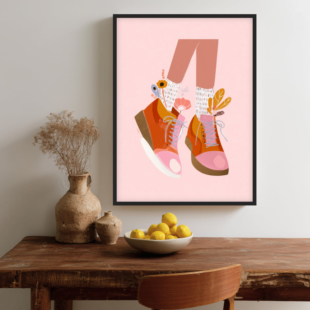 Orangene Schuhe mit Blumen Poster abstrakt – mattes Kunstdruck-Papier – Ansicht 6