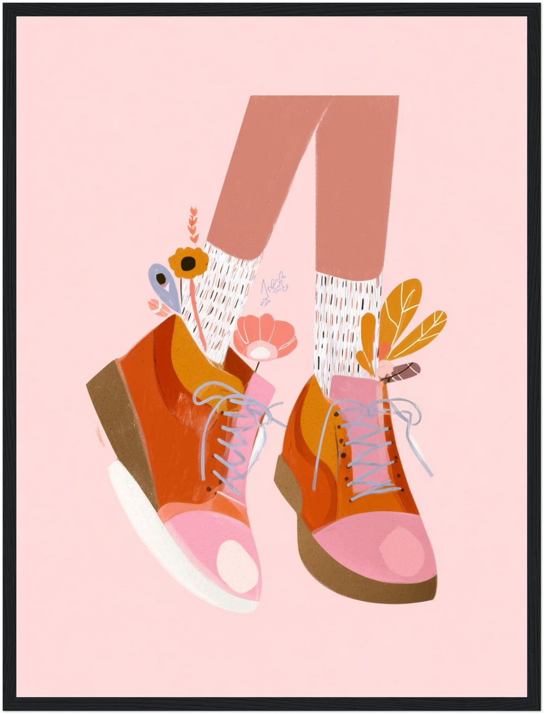Orangene Schuhe mit Blumen Poster abstrakt – mattes Kunstdruck-Papier – Ansicht 2
