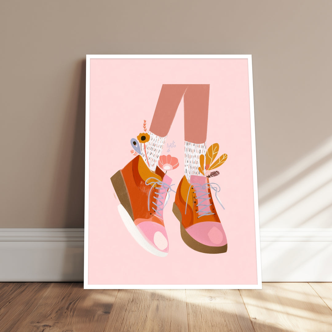 Orangene Schuhe mit Blumen Poster abstrakt – mattes Kunstdruck-Papier – Ansicht 3