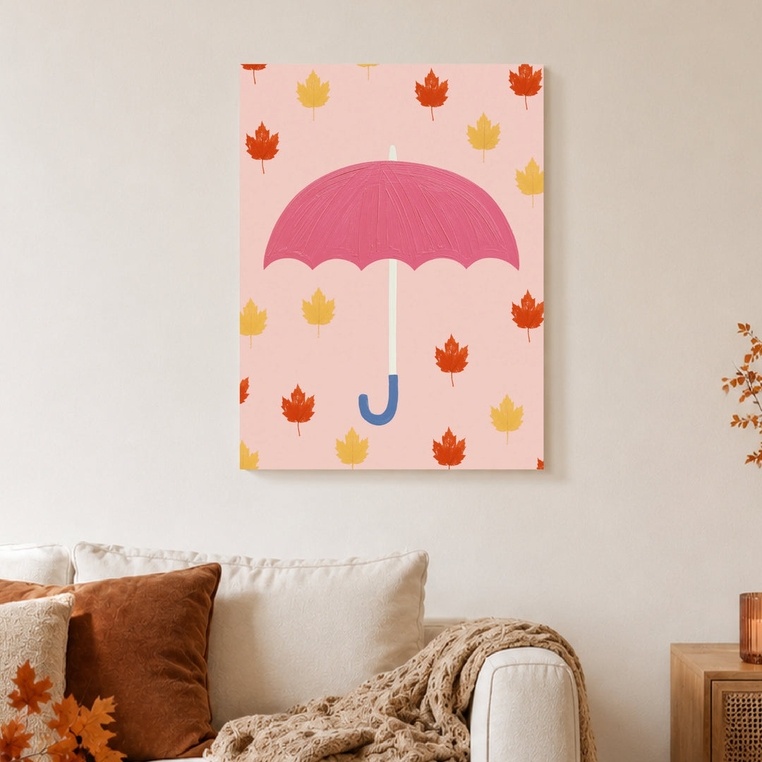 Regenschirm im Blätterregen Leinwandbild – Ohne Rahmen – Produktfoto