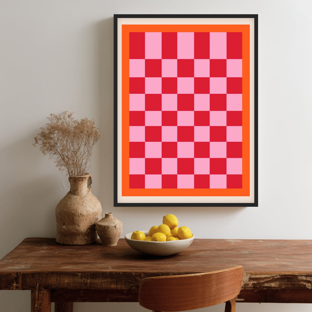 Rosa rotes Schachbrett Poster Dopamin – mattes Kunstdruck-Papier – Ansicht 2