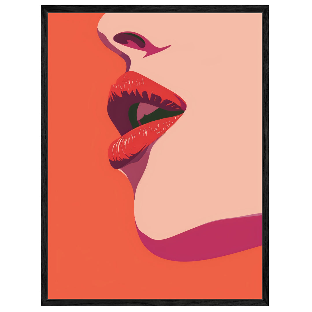 Rote Lippen Illustration Leinwandbild Dopamin – Leinwand auf Holzrahmen – Ansicht 4