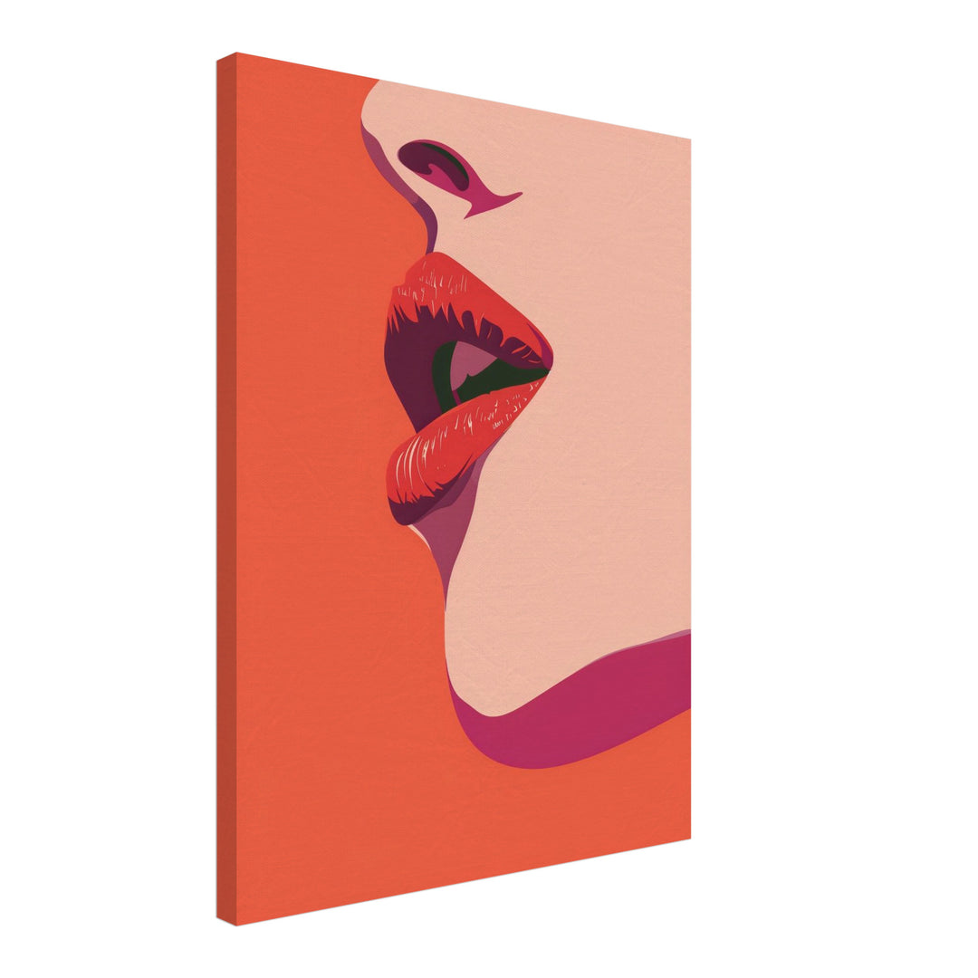 Rote Lippen Illustration Leinwandbild Dopamin – Leinwand auf Holzrahmen – Ansicht 2