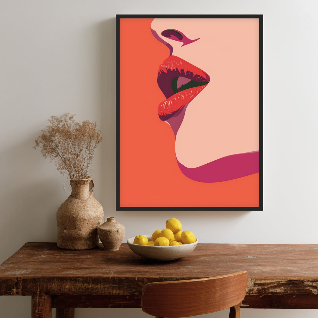 Rote Lippen Illustration Poster Dopamin – mattes Kunstdruck-Papier – Ansicht 2