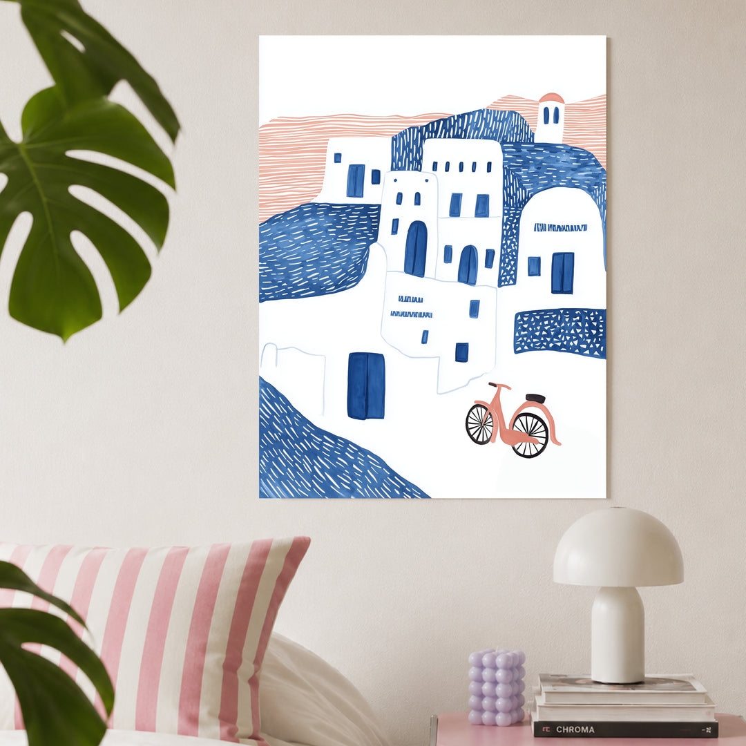Santorini Häuser minimalistisch Leinwandbild Dopamin – Leinwand auf Holzrahmen – Ansicht 3