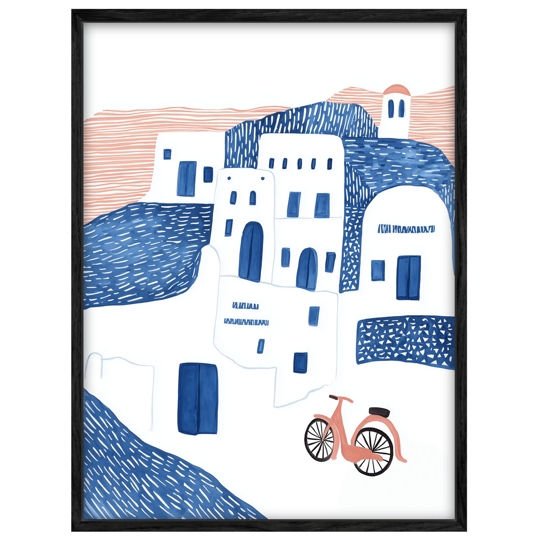 Santorini Häuser minimalistisch Leinwandbild Dopamin – Leinwand auf Holzrahmen – Ansicht 4