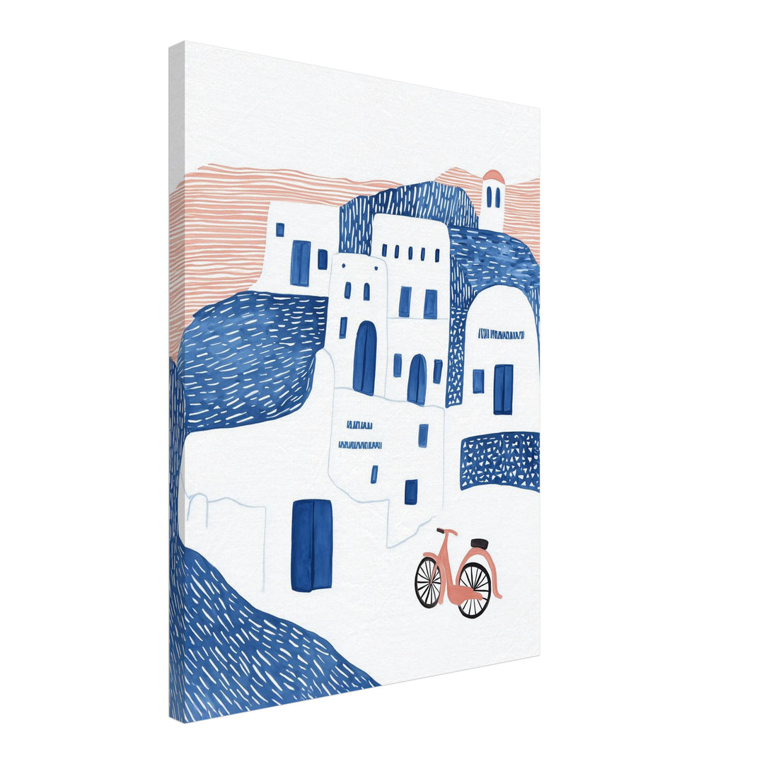 Santorini Häuser minimalistisch Leinwandbild Dopamin – Leinwand auf Holzrahmen – Ansicht 2