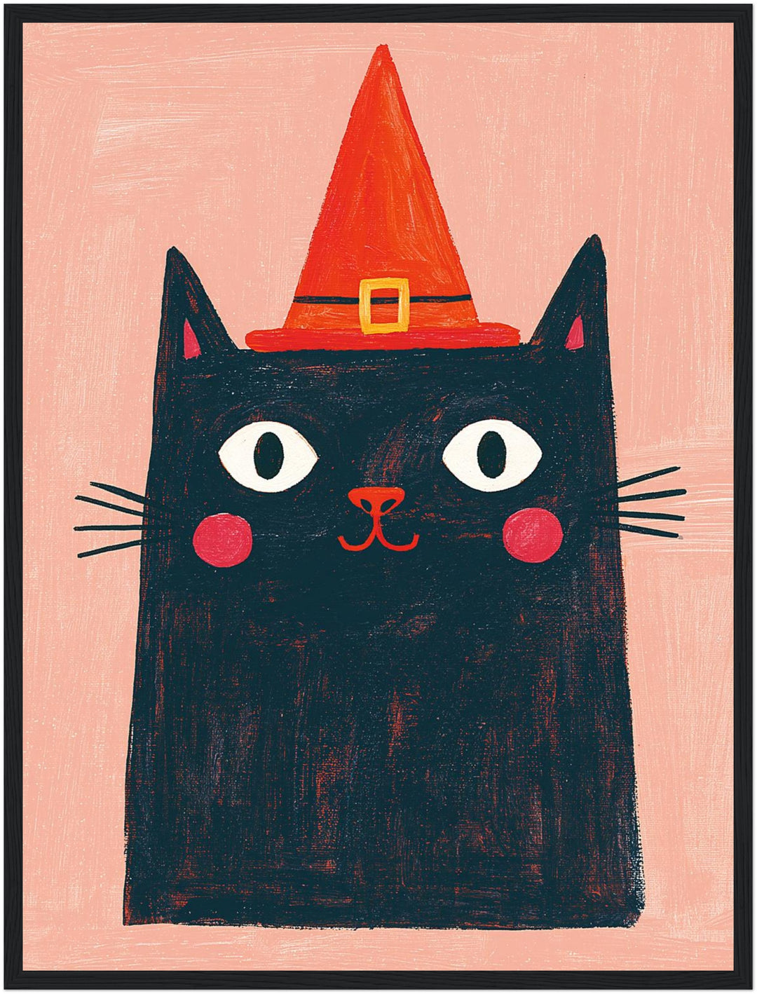 Schwarze Hexenkatze mit Hut Poster – Schwarzer Rahmen – Produktfoto