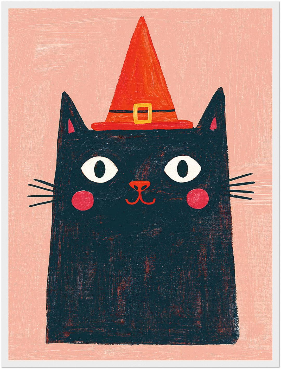 Schwarze Hexenkatze mit Hut Poster – Weißer Rahmen – Produktfoto