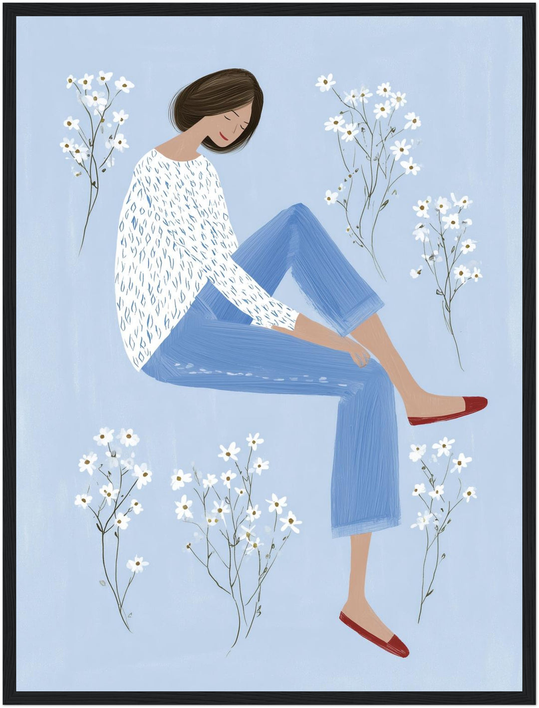 Sitzende Frau mit Blumen Poster abstrakt – mattes Kunstdruck-Papier – Ansicht 6