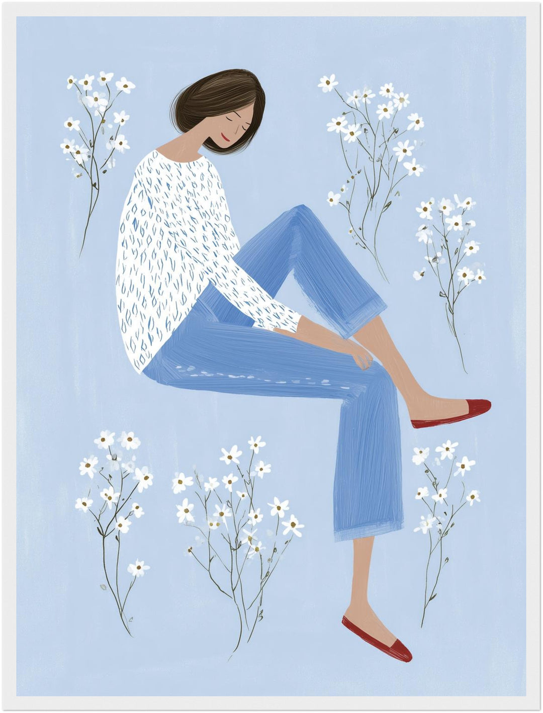 Sitzende Frau mit Blumen Poster abstrakt – mattes Kunstdruck-Papier – Ansicht 4