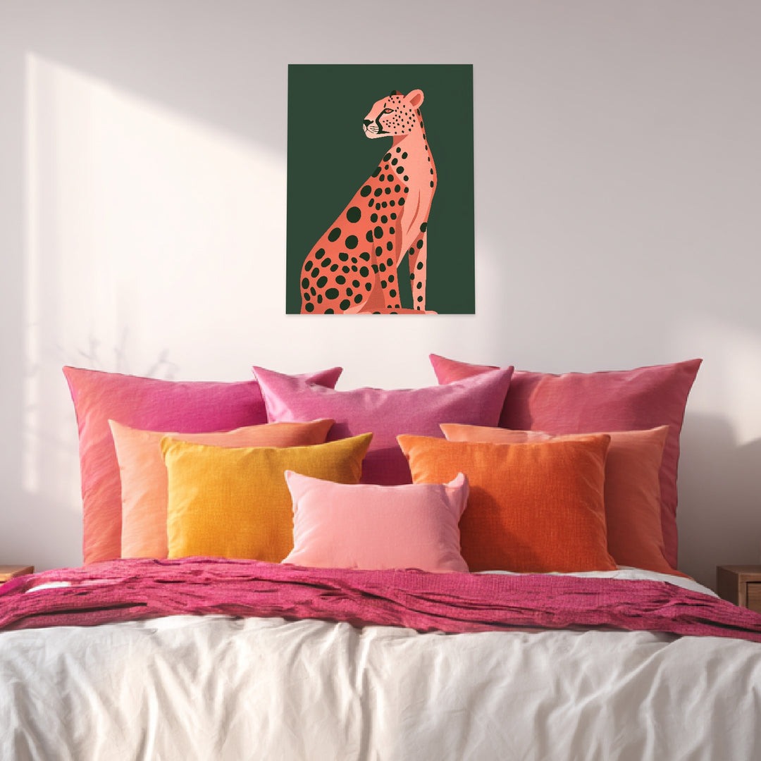 Sitzender Gepard Illustration Leinwandbild abstrakt – Leinwand auf Holzrahmen – Ansicht 3