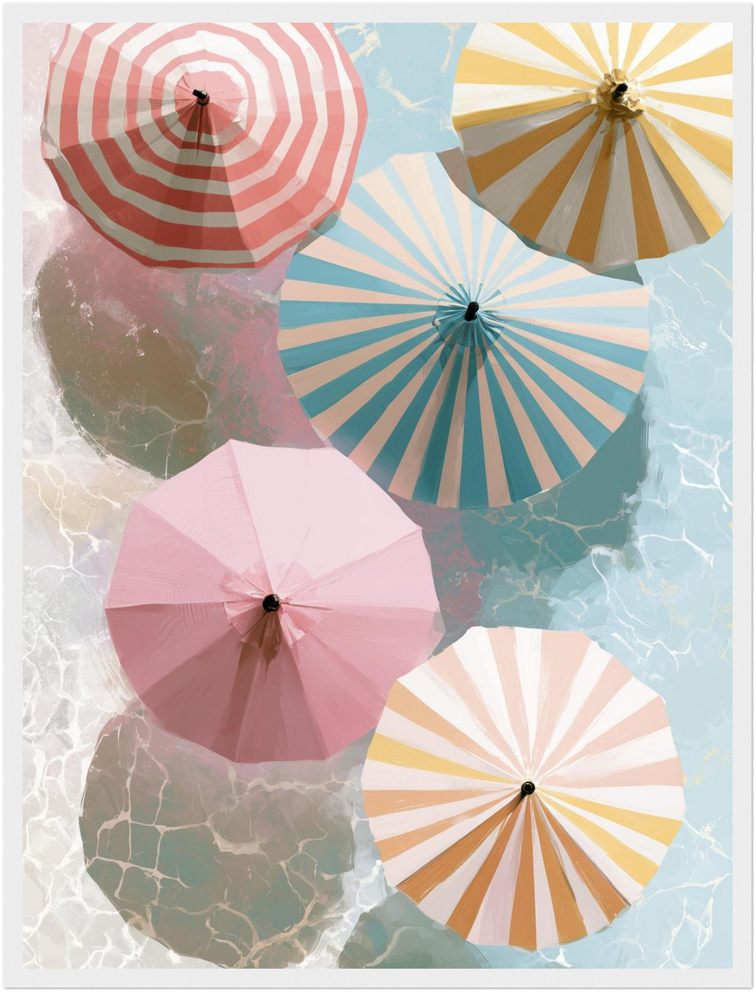 Sonnenschirme über Wasser Poster – Weißer Rahmen – Produktfoto