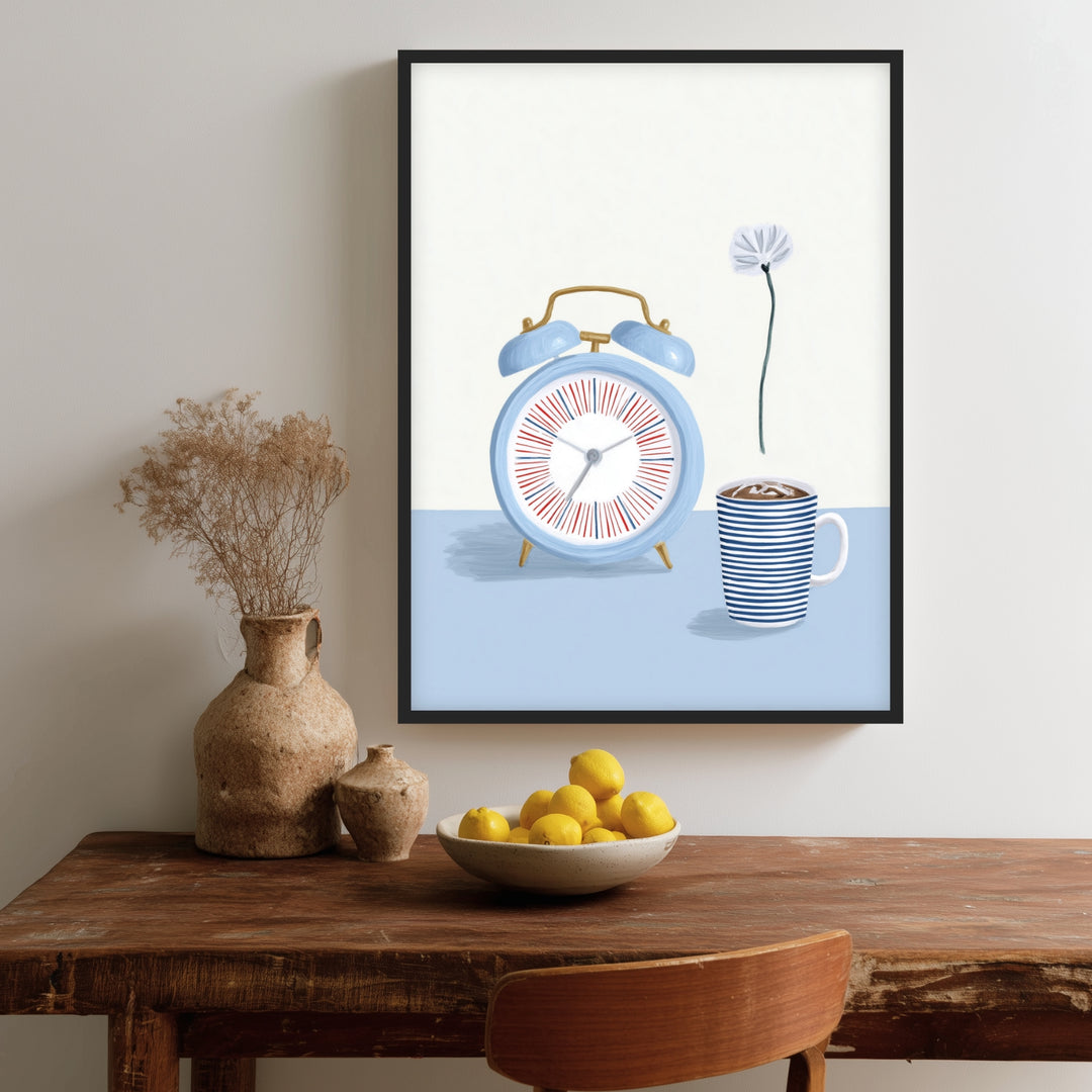 Wecker mit Kaffeetasse Poster abstrakt – mattes Kunstdruck-Papier – Ansicht 3