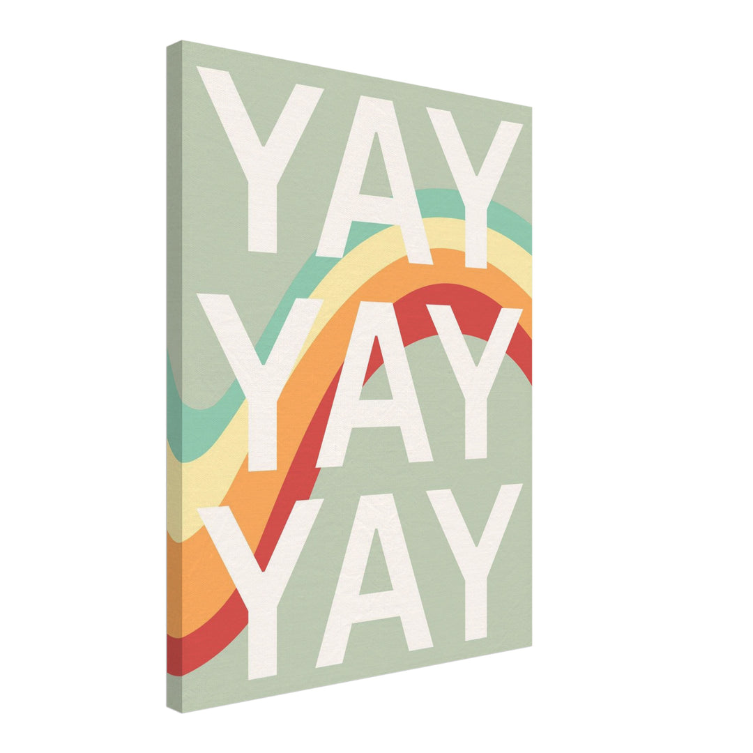 YAY Typografie Regenbogen Leinwandbild Dopamin – Leinwand auf Holzrahmen – Ansicht 2
