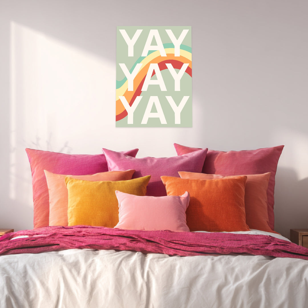 YAY Typografie Regenbogen Leinwandbild Dopamin – Leinwand auf Holzrahmen – Ansicht 3