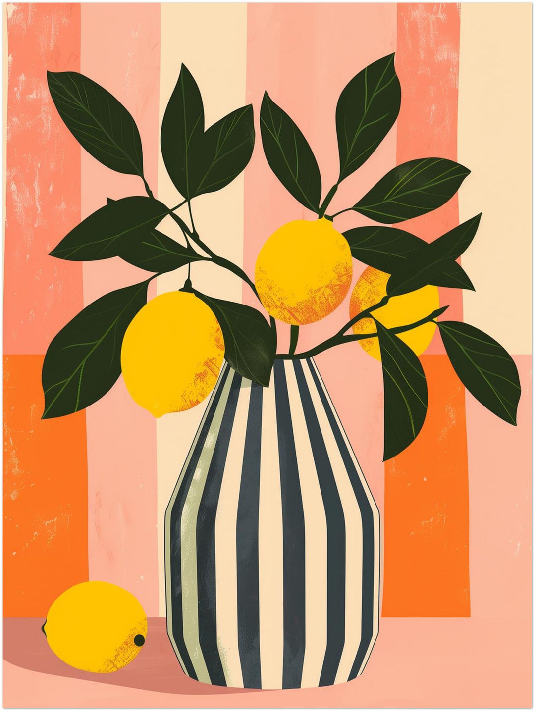 Zitronen Vase Illustration abstrakt – Wandkunst