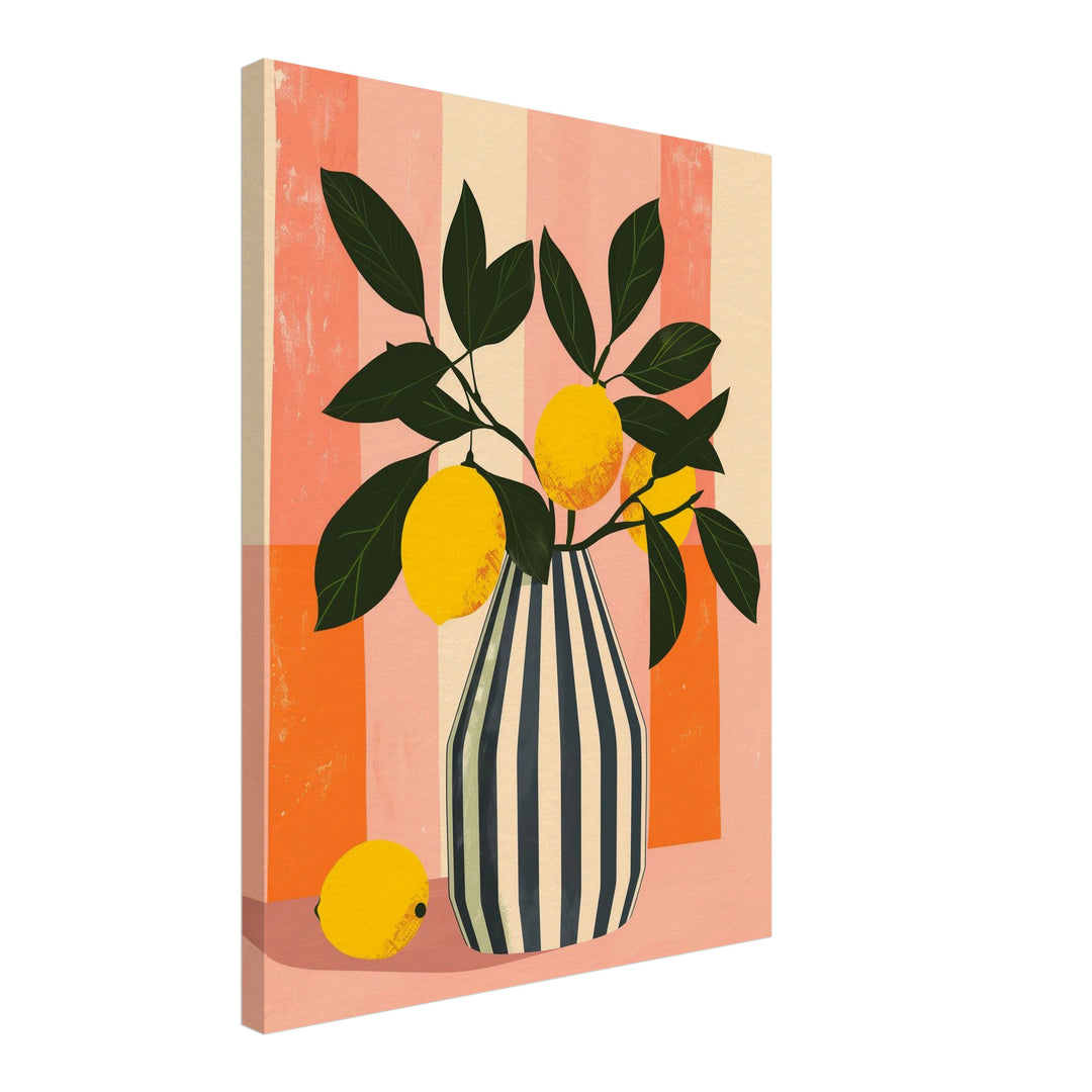 Zitronen Vase Illustration Leinwandbild abstrakt – Leinwand auf Holzrahmen – Ansicht 2