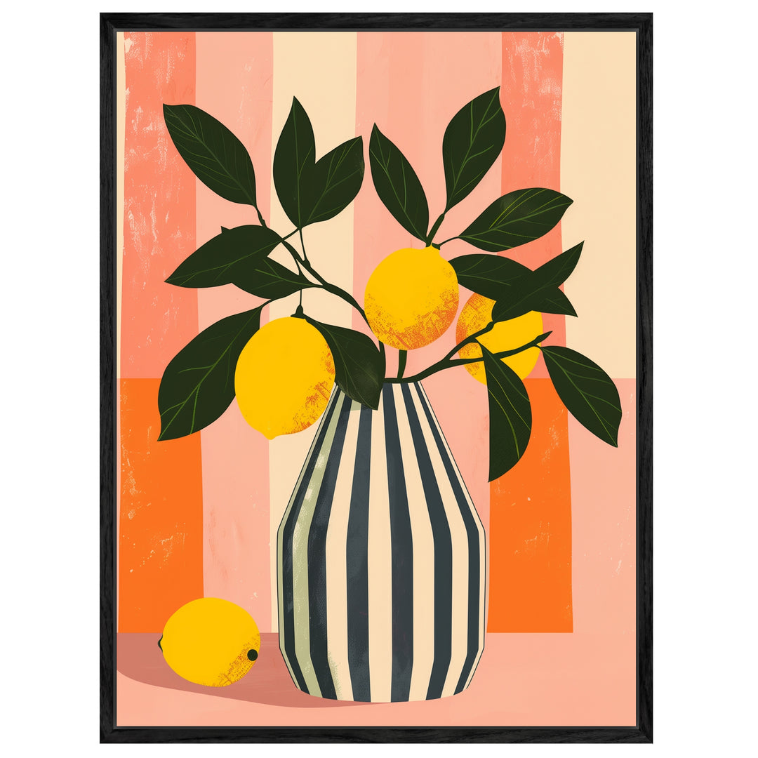 Zitronen Vase Illustration Leinwandbild abstrakt – Leinwand auf Holzrahmen – Ansicht 4