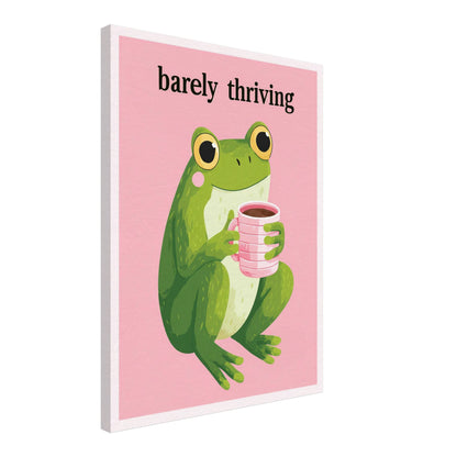Frosch mit pinker Kaffeetasse Leinwandbild