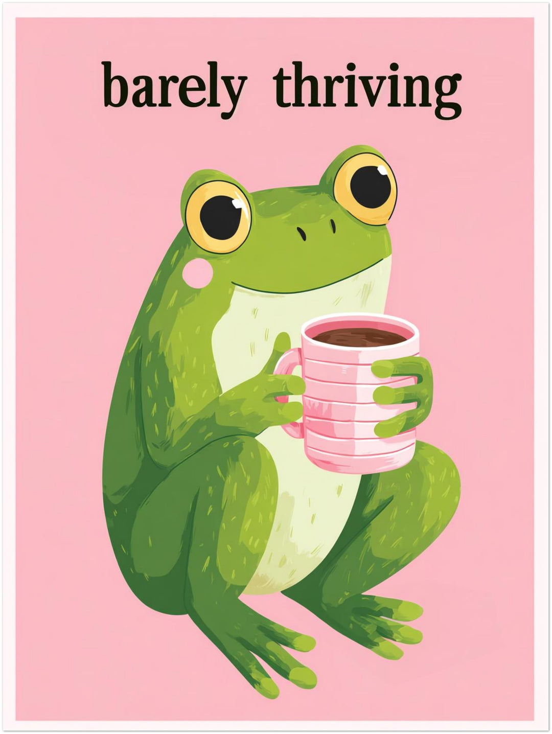 Frosch mit pinker Kaffeetasse Dopamin – Wandkunst