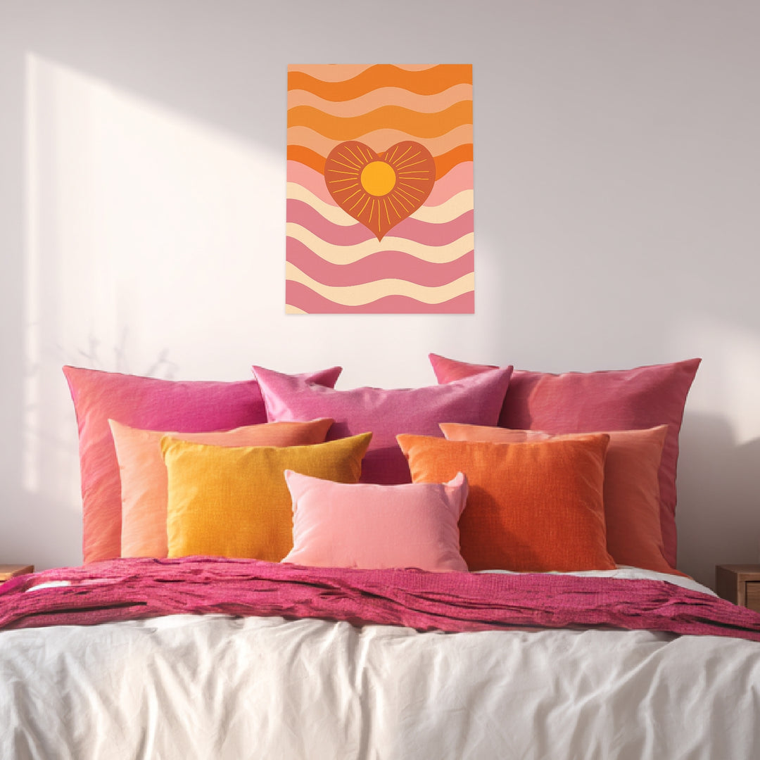 Herz mit Sonne und Wellen Leinwandbild Dopamin – Leinwand auf Holzrahmen – Ansicht 3