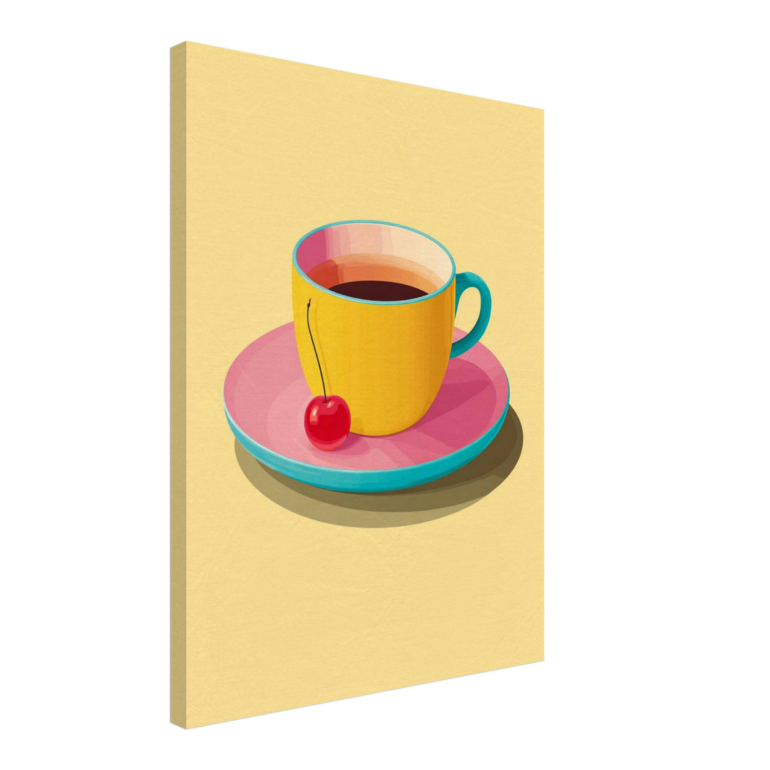 Kaffeetasse mit Kirsche Leinwandbild Dopamin – Leinwand auf Holzrahmen – Ansicht 2