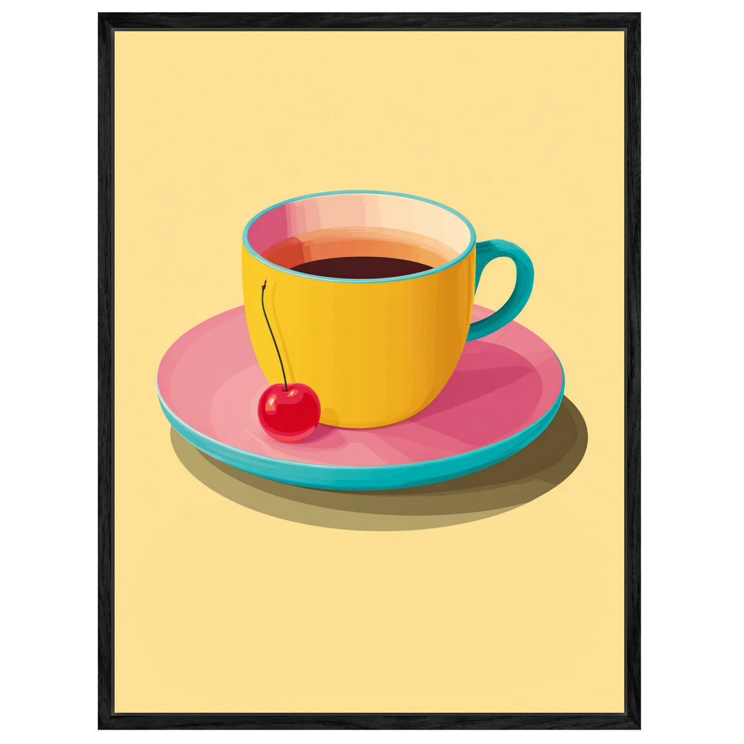 Kaffeetasse mit Kirsche Leinwandbild Dopamin – Leinwand auf Holzrahmen – Ansicht 4