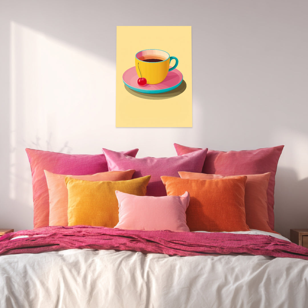 Kaffeetasse mit Kirsche Leinwandbild Dopamin – Leinwand auf Holzrahmen – Ansicht 3