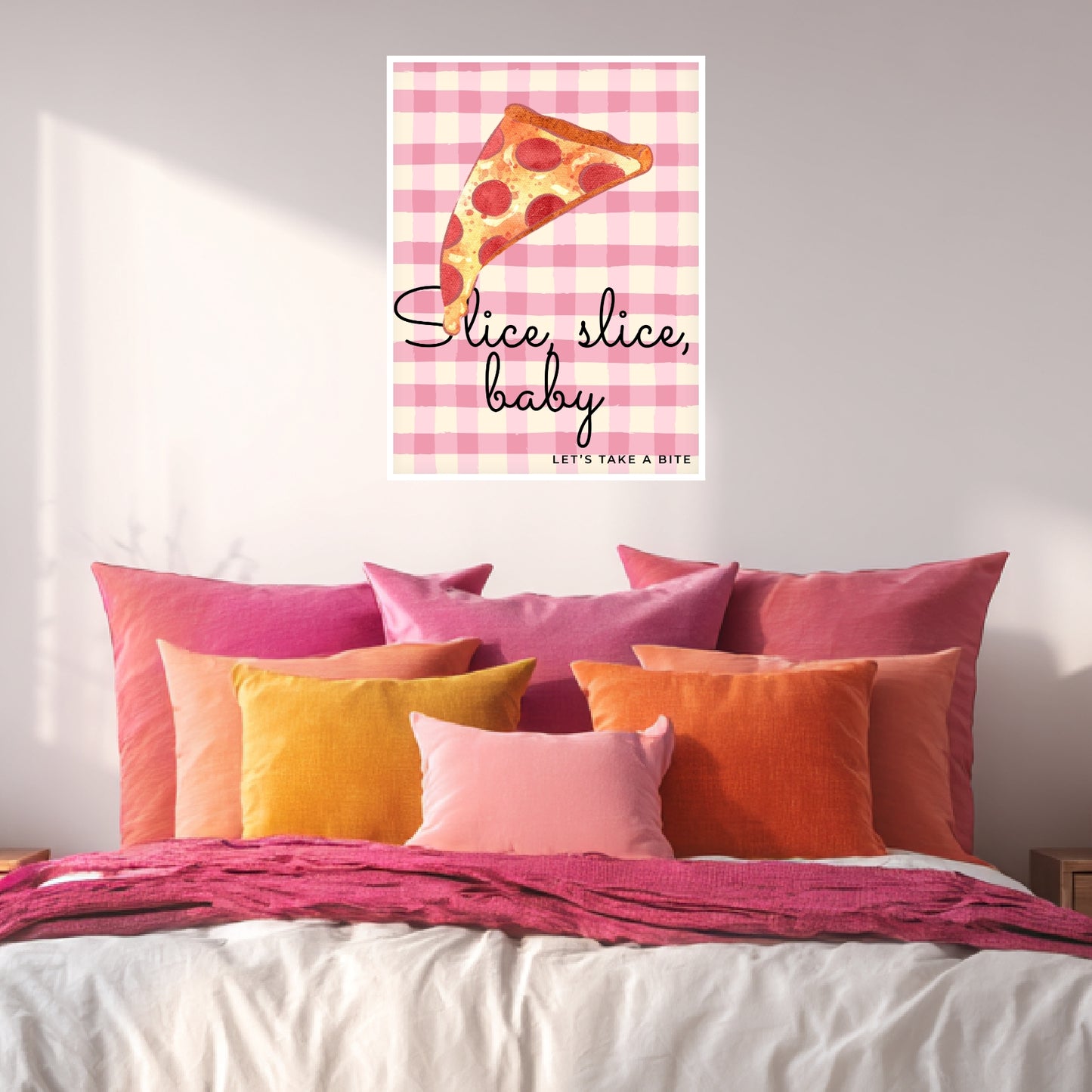 Pizzastück rosa Karo Poster