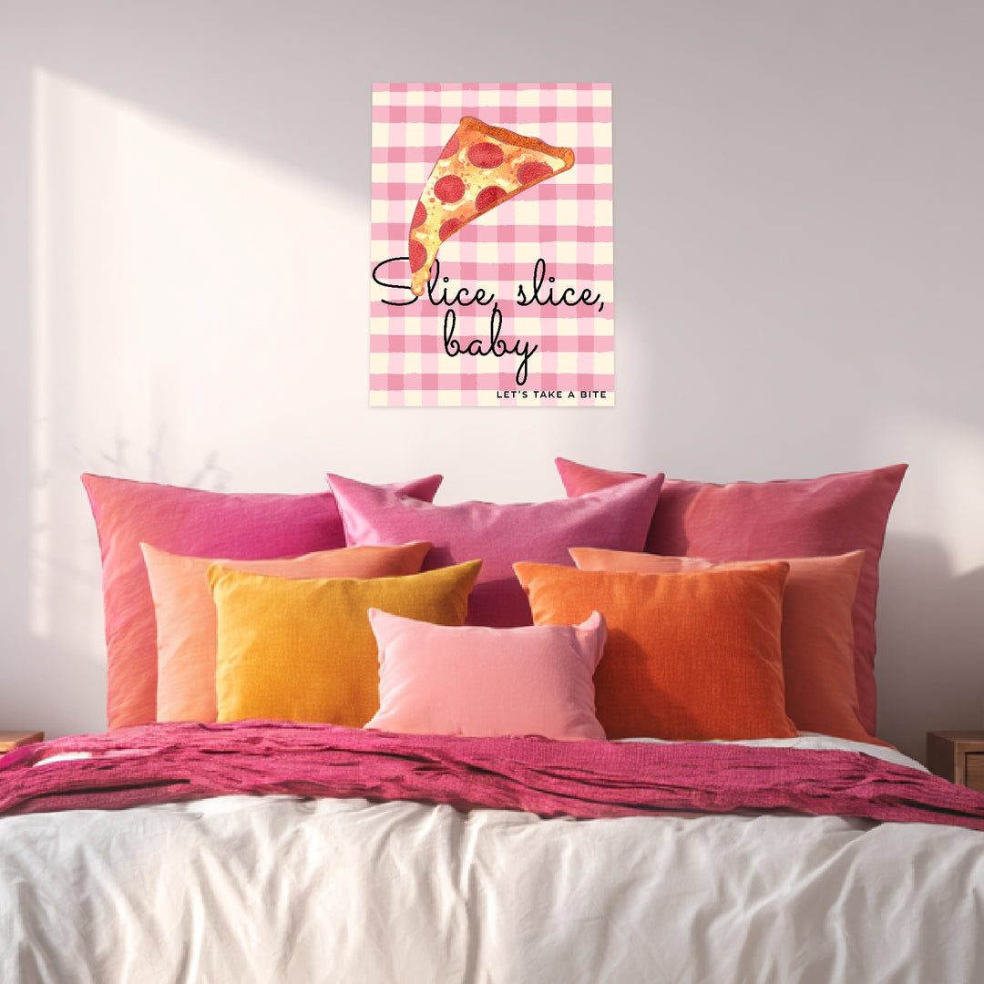 Pizzastück rosa Karo Leinwandbild Dopamin – Leinwand auf Holzrahmen – Ansicht 3