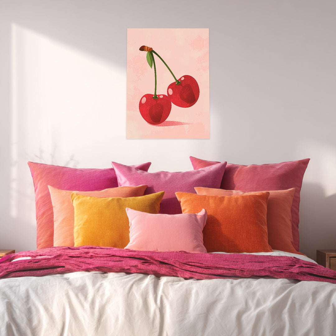 Zwei Kirschen rosa Leinwandbild Dopamin – Leinwand auf Holzrahmen – Ansicht 3