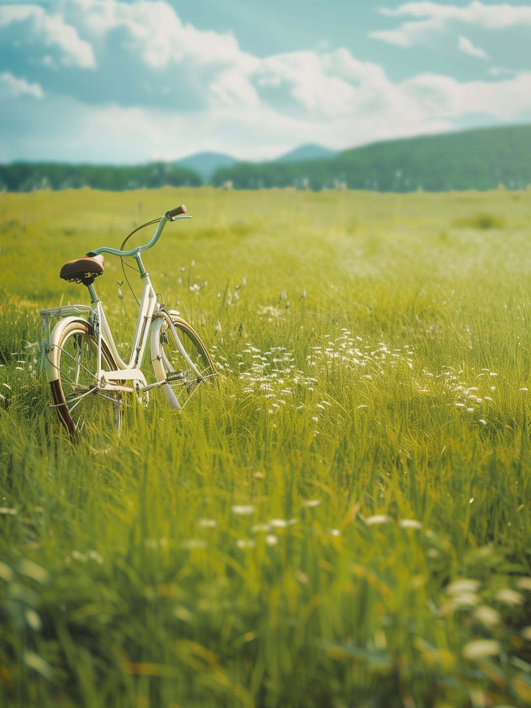 Fahrrad auf Blumenwiese Landschaft – Wandkunst