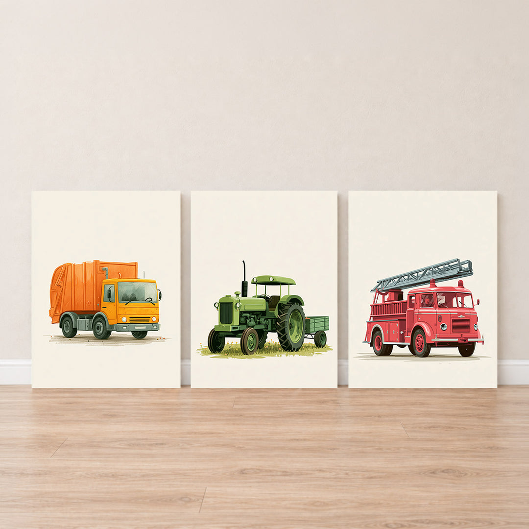 Set-Ansicht: Fahrzeuge Leinwand Set – Kinderzimmer (3er)