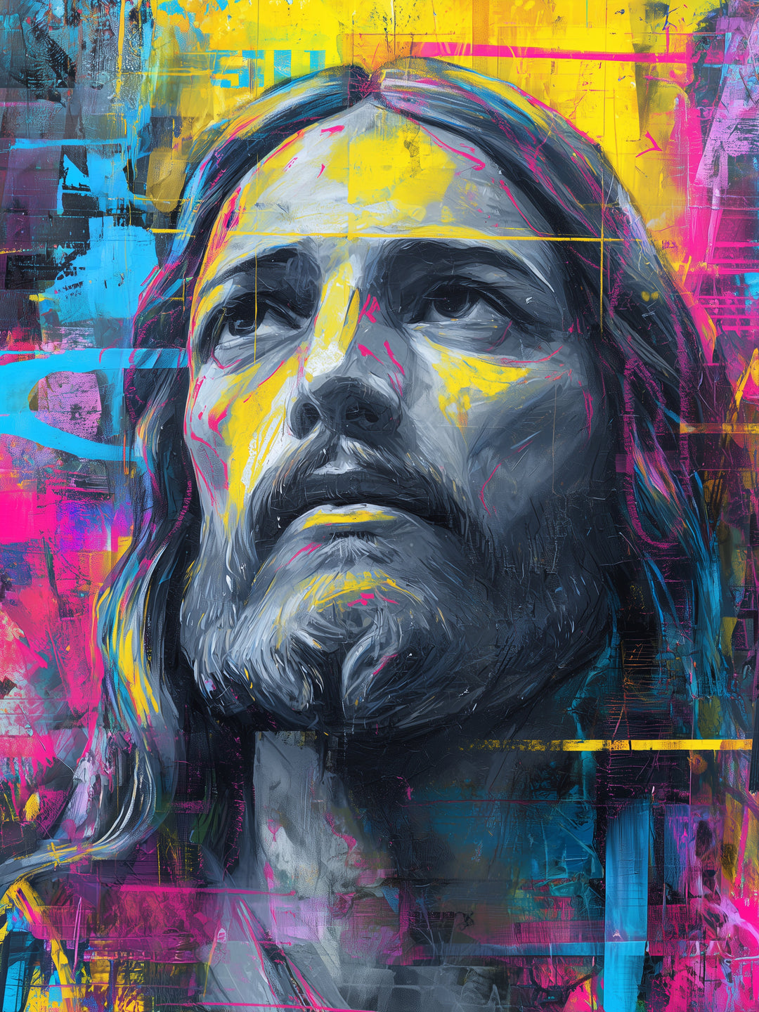 Farbenfrohes Jesusporträt spirituell – Wandkunst
