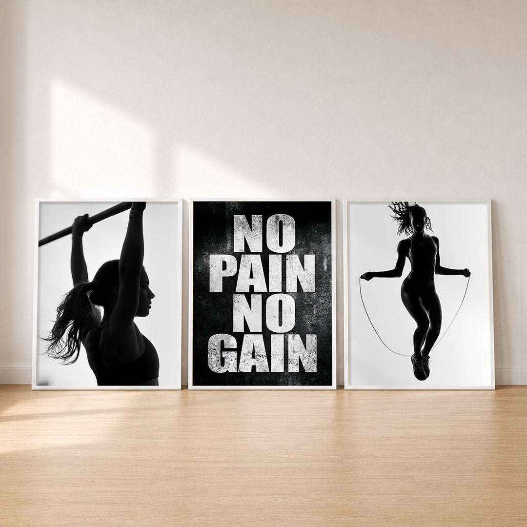 Set-Ansicht: Fitness Motivation Poster Set – Schwarzweiß (3er)