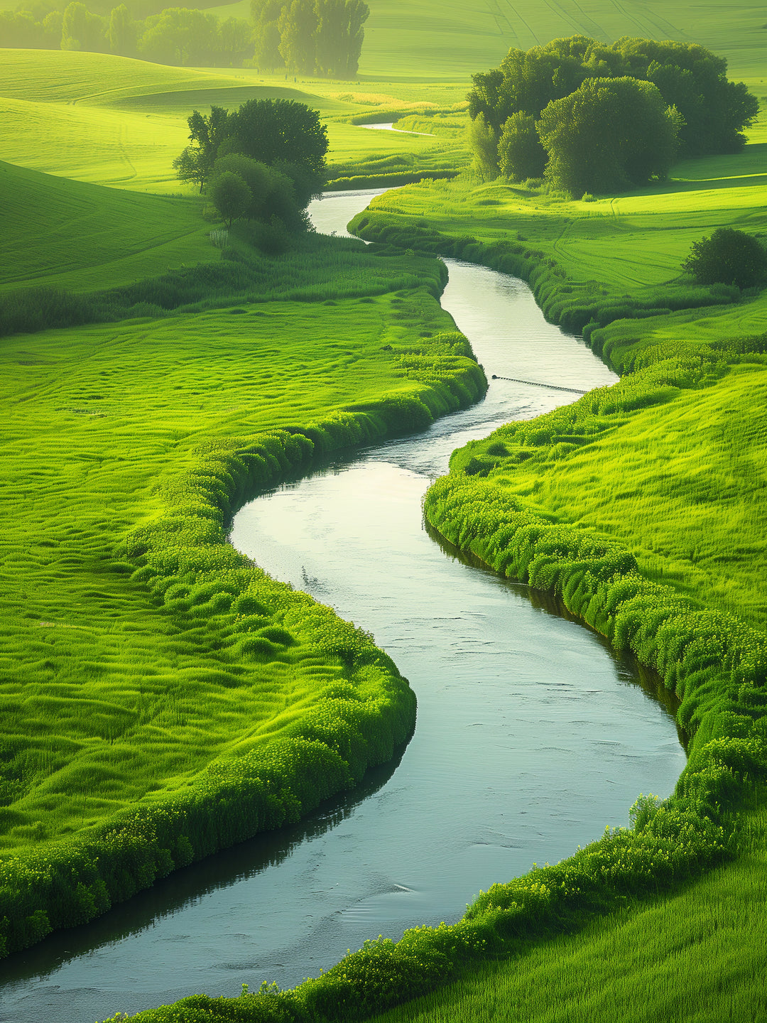 Fluss in grüner Landschaft Landschaft – Wandkunst