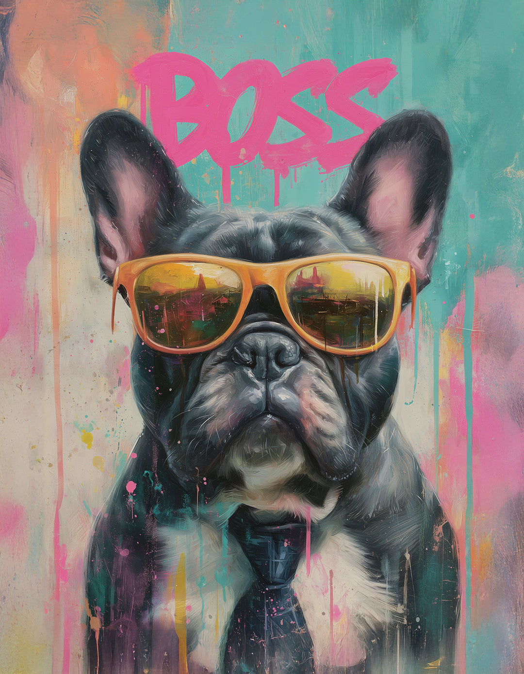 Boss Bulldog mit Stil Pop Art – Wandkunst